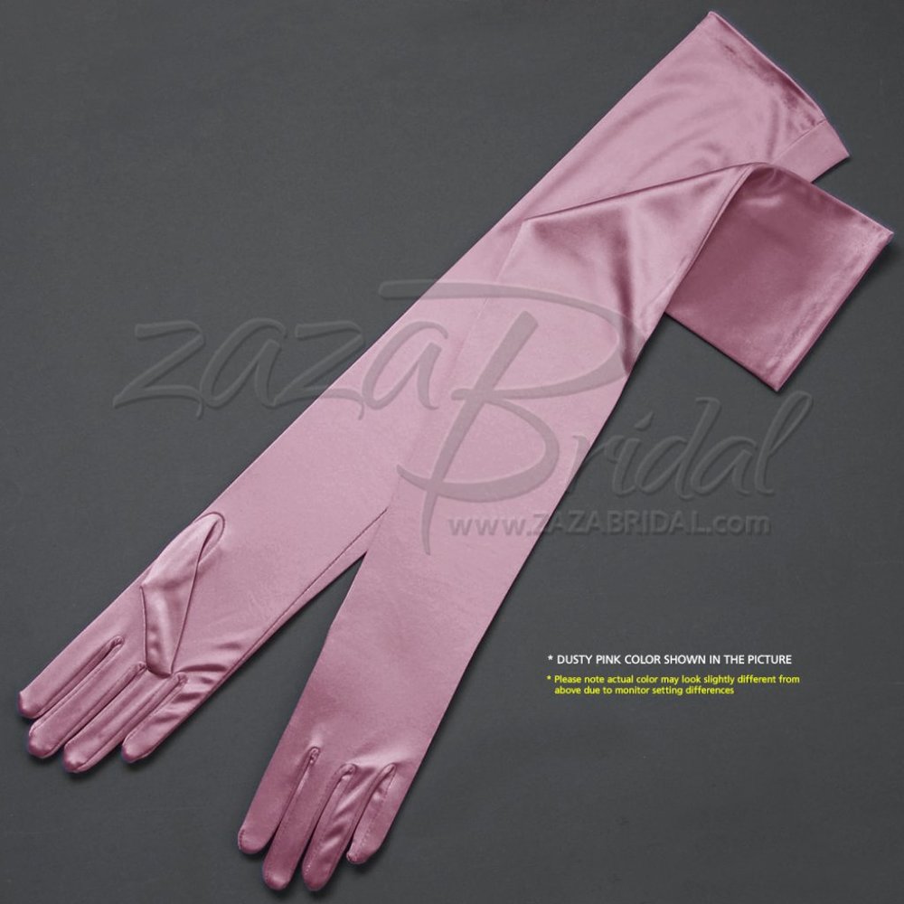 23.5″ Long Shiny Stretch Satin Dress Gloves Opera Length 16BL-Dusty Rose